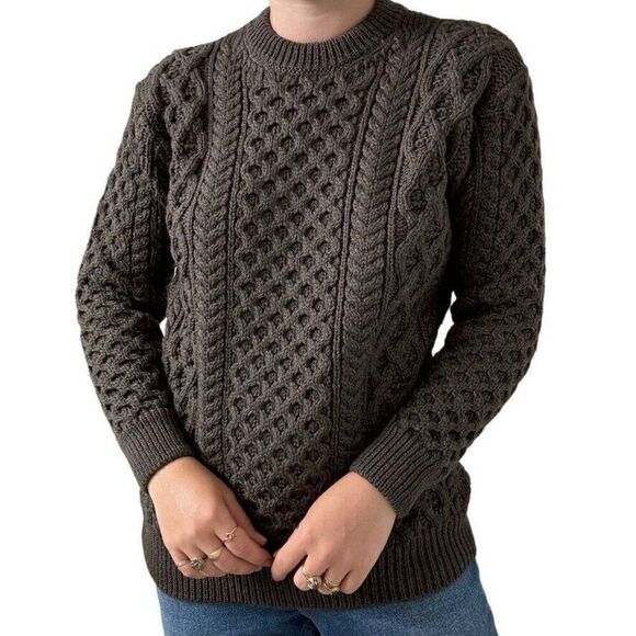 NWT Womens Aran Sweater Market Wool Olive Green Irish Fisherman Sweater Sz M - Picture 12 of 14